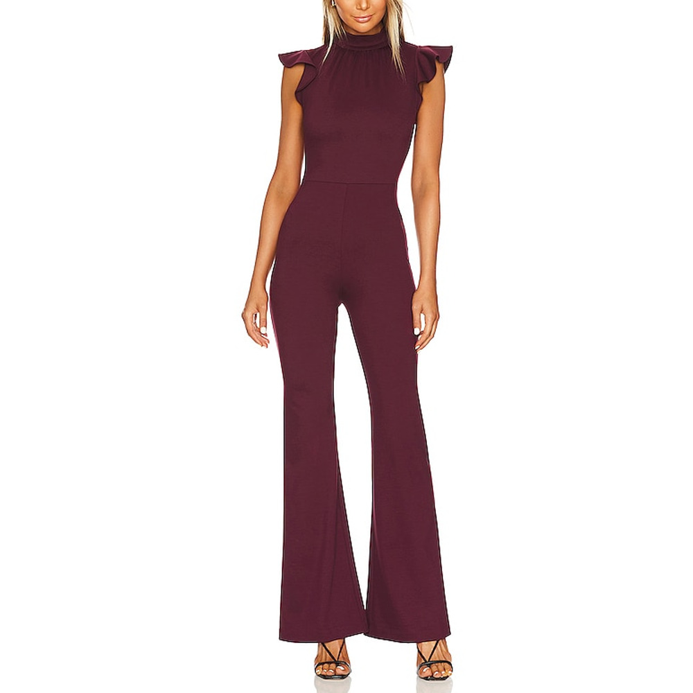 Amanda Uprichard Plum Flutter Sleeve Jumpsuit